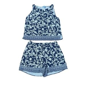 CeCe Navy and White Floral Print Tank + Shorts Set